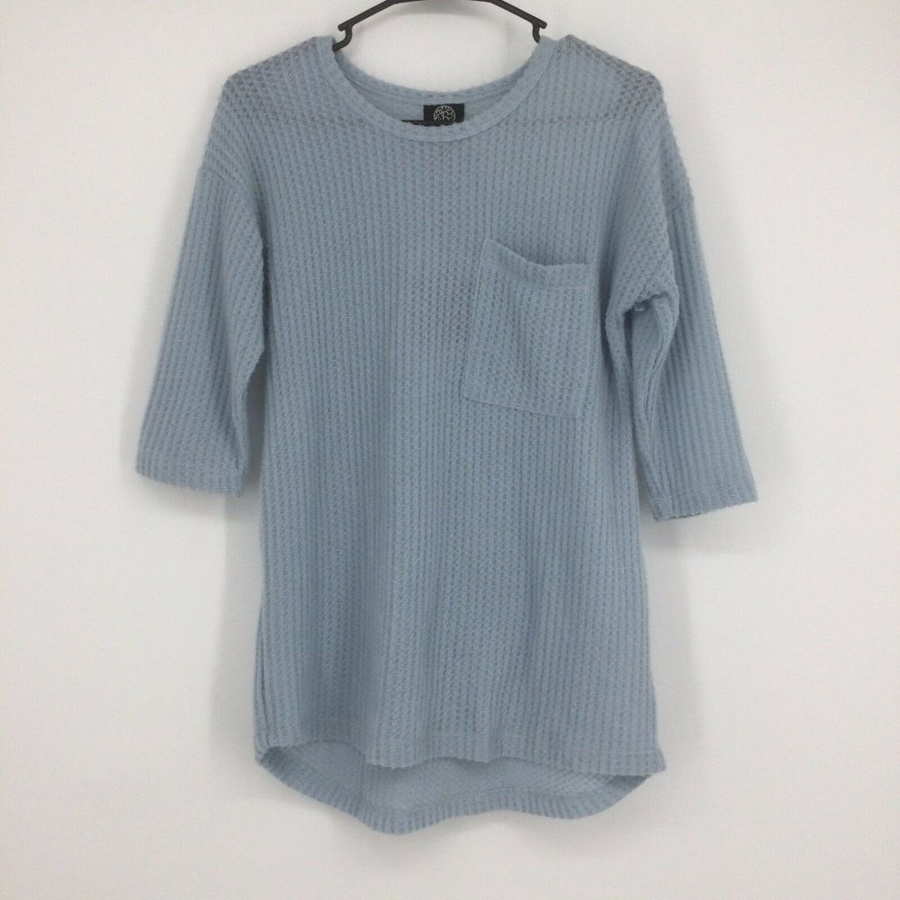 bobeau Light Blue Waffle Knit Long Sleeve Tee